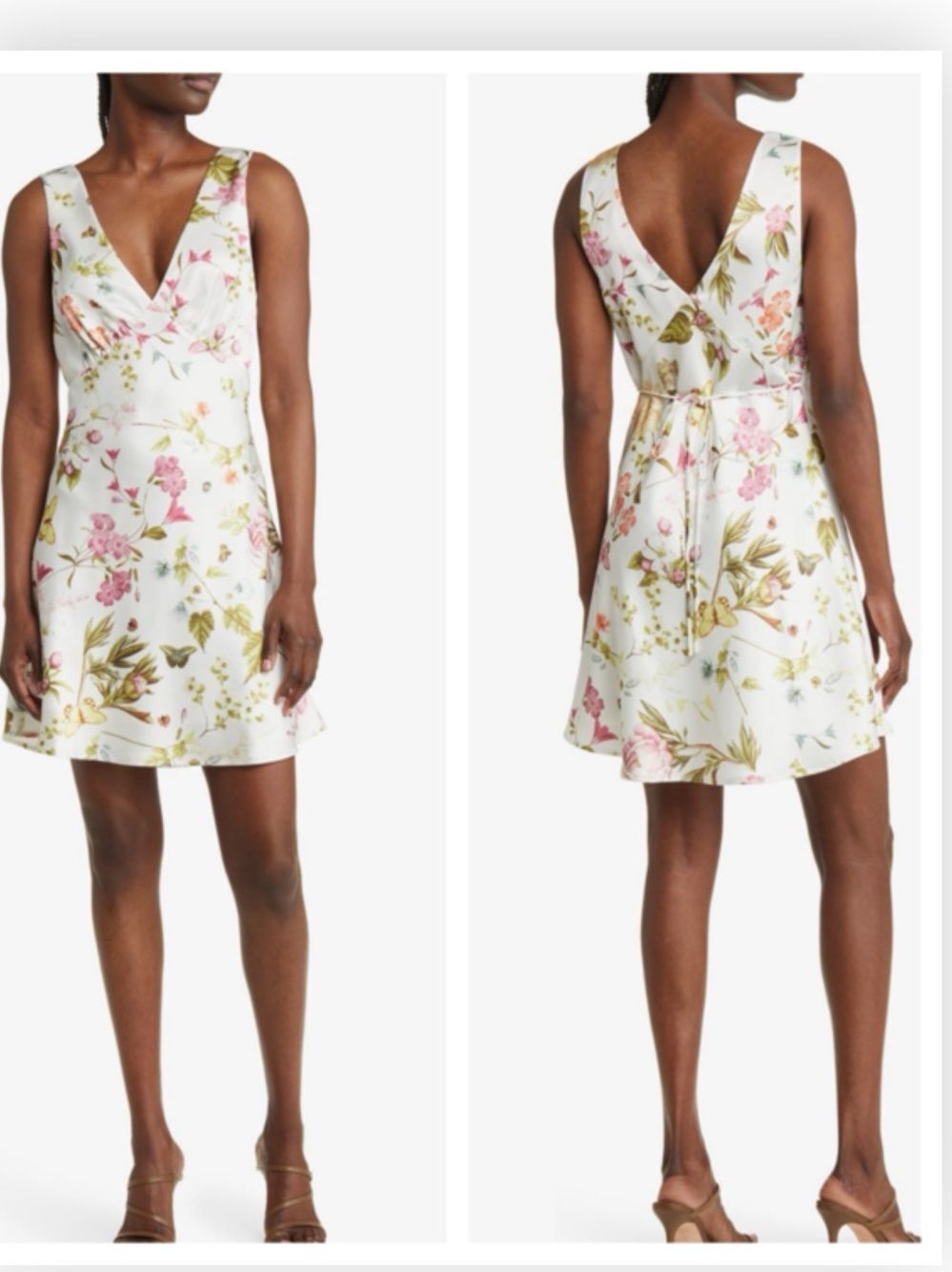 NWT Floret Studios Floral Empire Waist Satin Minidress $98